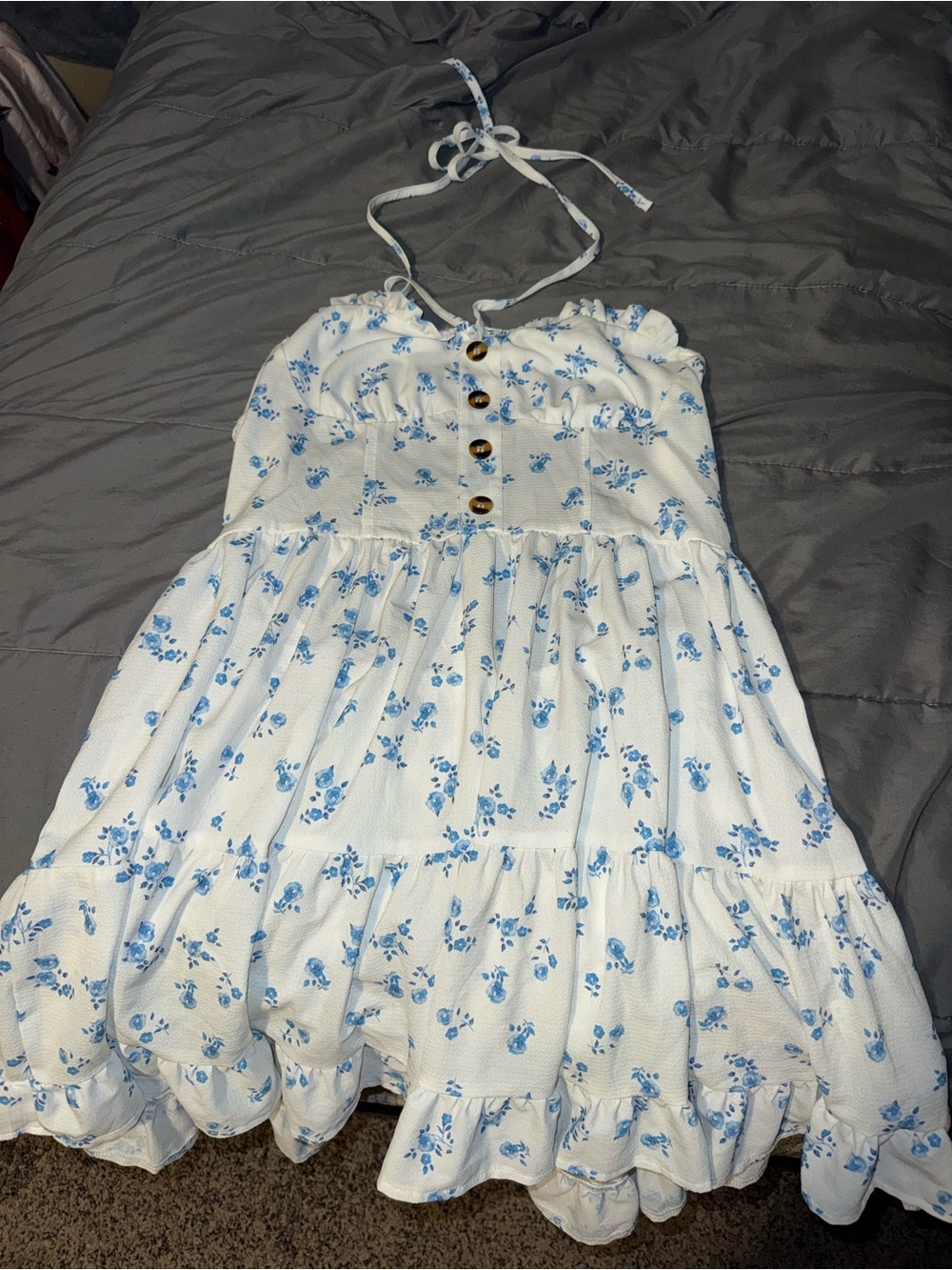 Cupshe White Strapless Floral Sundress with Blue Print